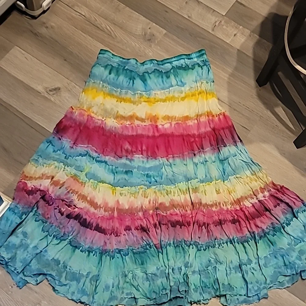 Sacred Threads Tye Die Boho Flowy Hippie Tiered Skirt 100% Cotton Size XL - Picture 2 of 6